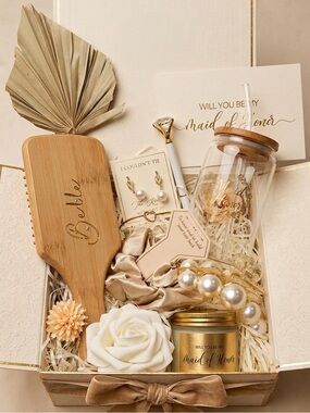 Maid of Honor Gift Box - Gold & Cream Bridal Set